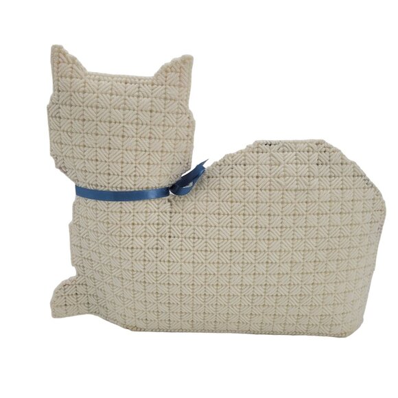 Handmade 3 D Kitty Cat Needlepoint Kitty With Hearts, Flowers On Plastic Canvas - Picture 3 of 11